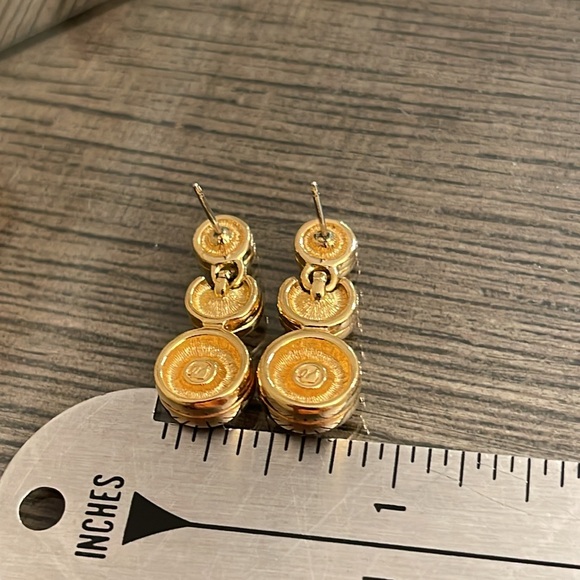 Vintage Swarovski Crystal Three Stone Drop Earrings, Gold-tone - Picture 9 of 16